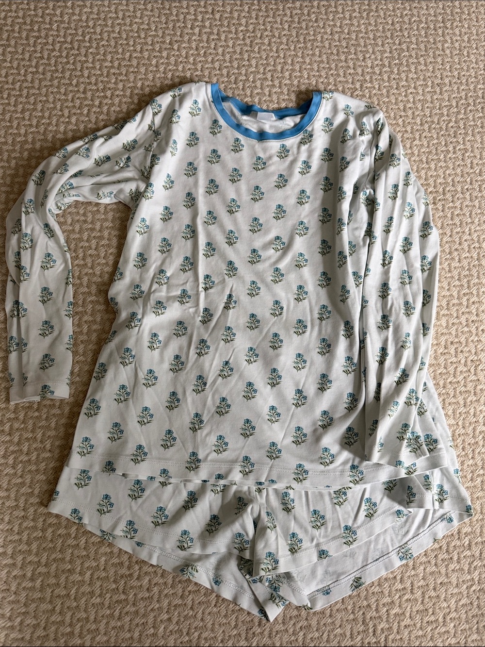 Women's Floral Long-Sleeve Pajama Set with Blue Trim